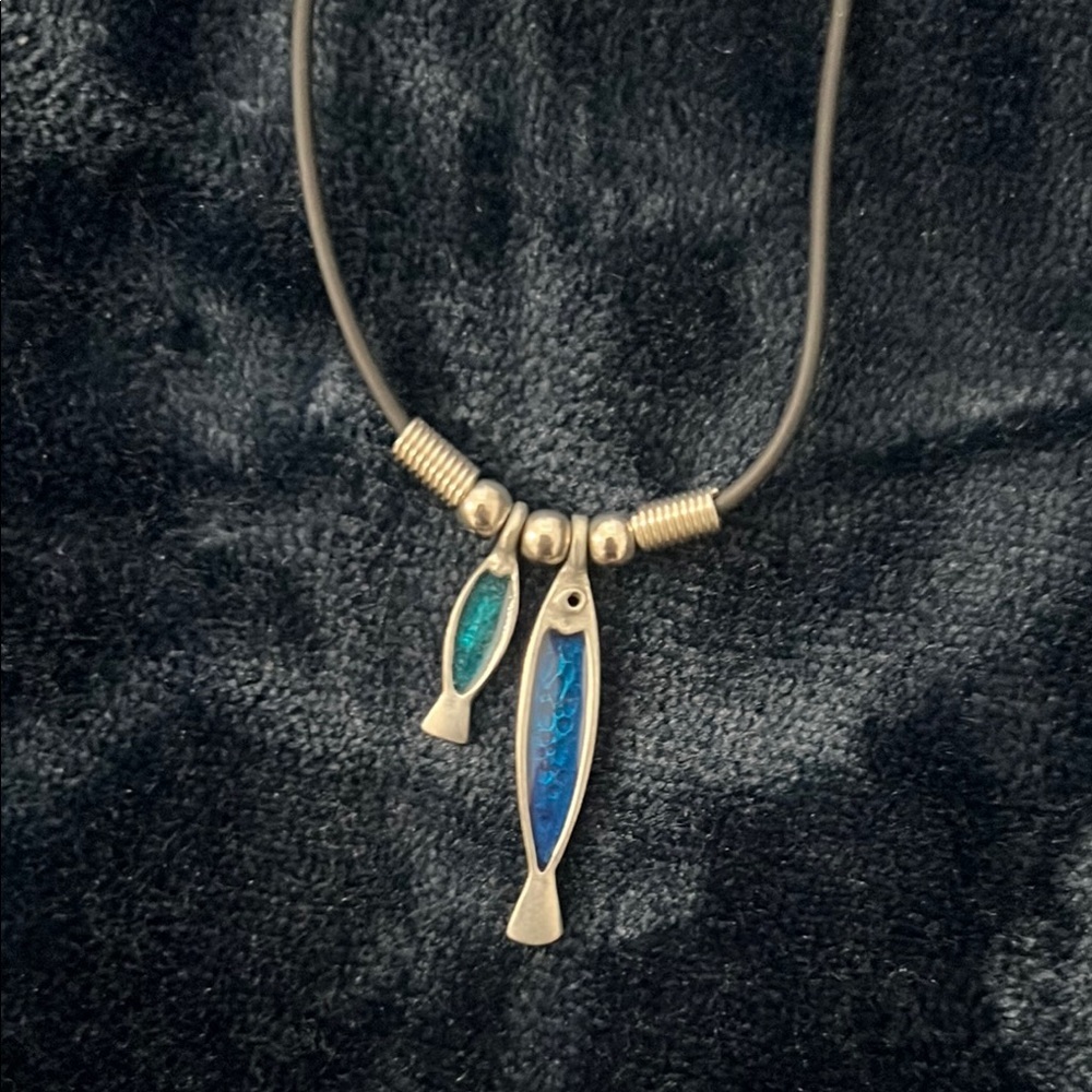Silver and Blue  Fish Pendant Necklace - Picture 3 of 3